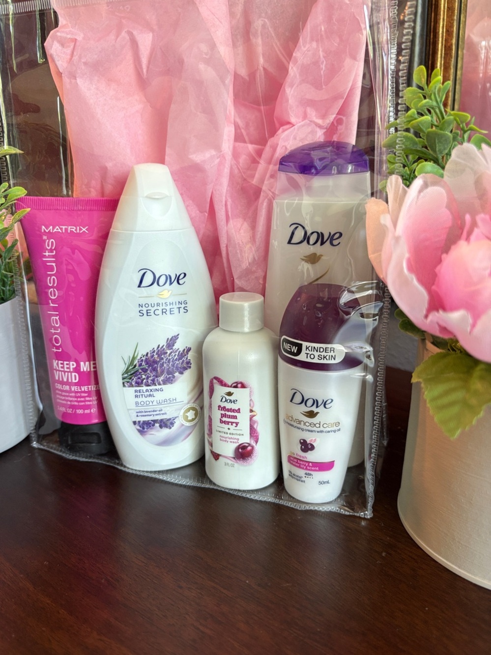 Dove & Matrix Self-Care Gift Set in Pink Tissue